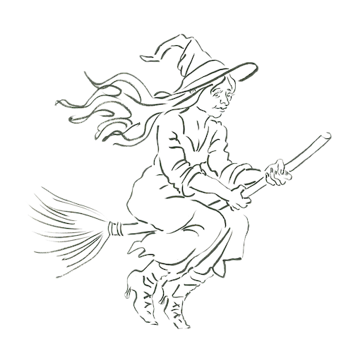 Ein Hexe reitet auf ihrem Besen