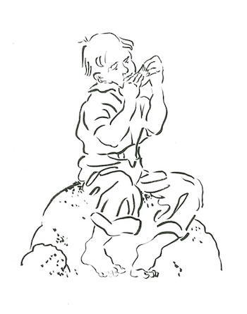 Grafik Junge auf einem Stein